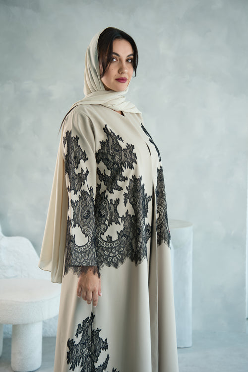 W03 | DESIGNER ABAYA WITH BLACK DANTEL